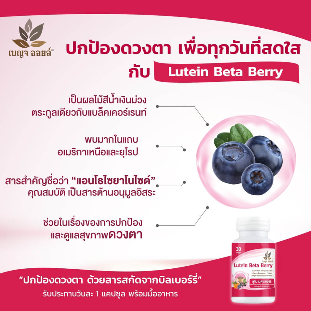 BOXSET เบญจออยล์ ลูทีน เบต้า เบอร์รี่ 30 แคปซูล 6 กระปุก 